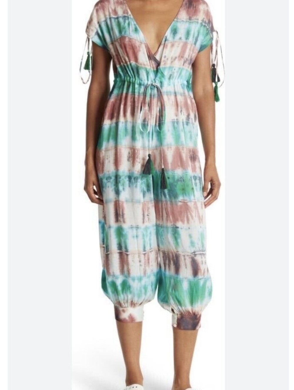 Anthropologie Raga To Dye For Surplice Crop Jumpsuit Size small Tie Dye Boho - Picture 3 of 3